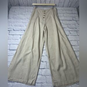 Pink Lily Beige Wide-Leg Pants. Button Fly. “Linen Like” Fabric. Size Large.